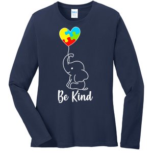 Autism Awareness Be Kind Elephant Ladies Long Sleeve Shirt