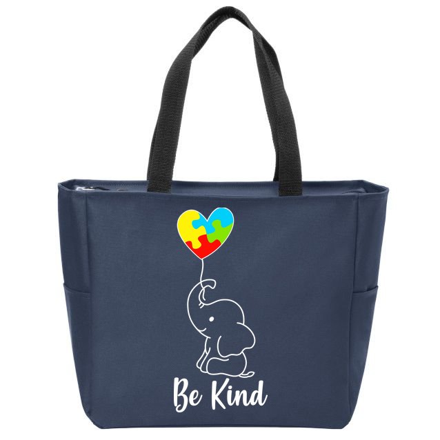 Autism Awareness Be Kind Elephant Zip Tote Bag