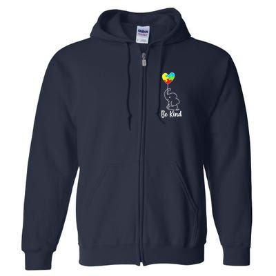 Autism Awareness Be Kind Elephant Full Zip Hoodie