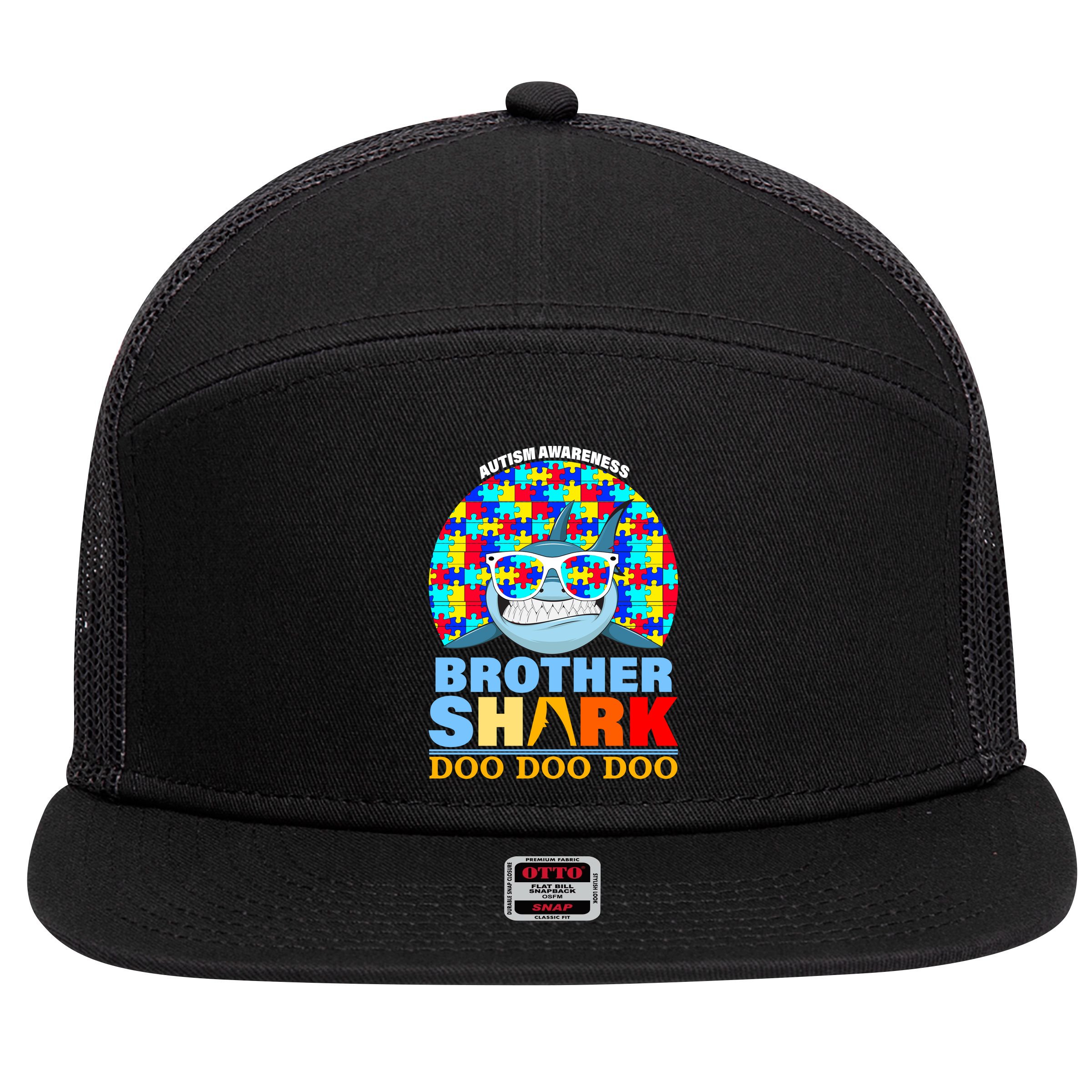 Autism Awareness Brother Shark Puzzles 7 Panel Mesh Trucker Snapback Hat