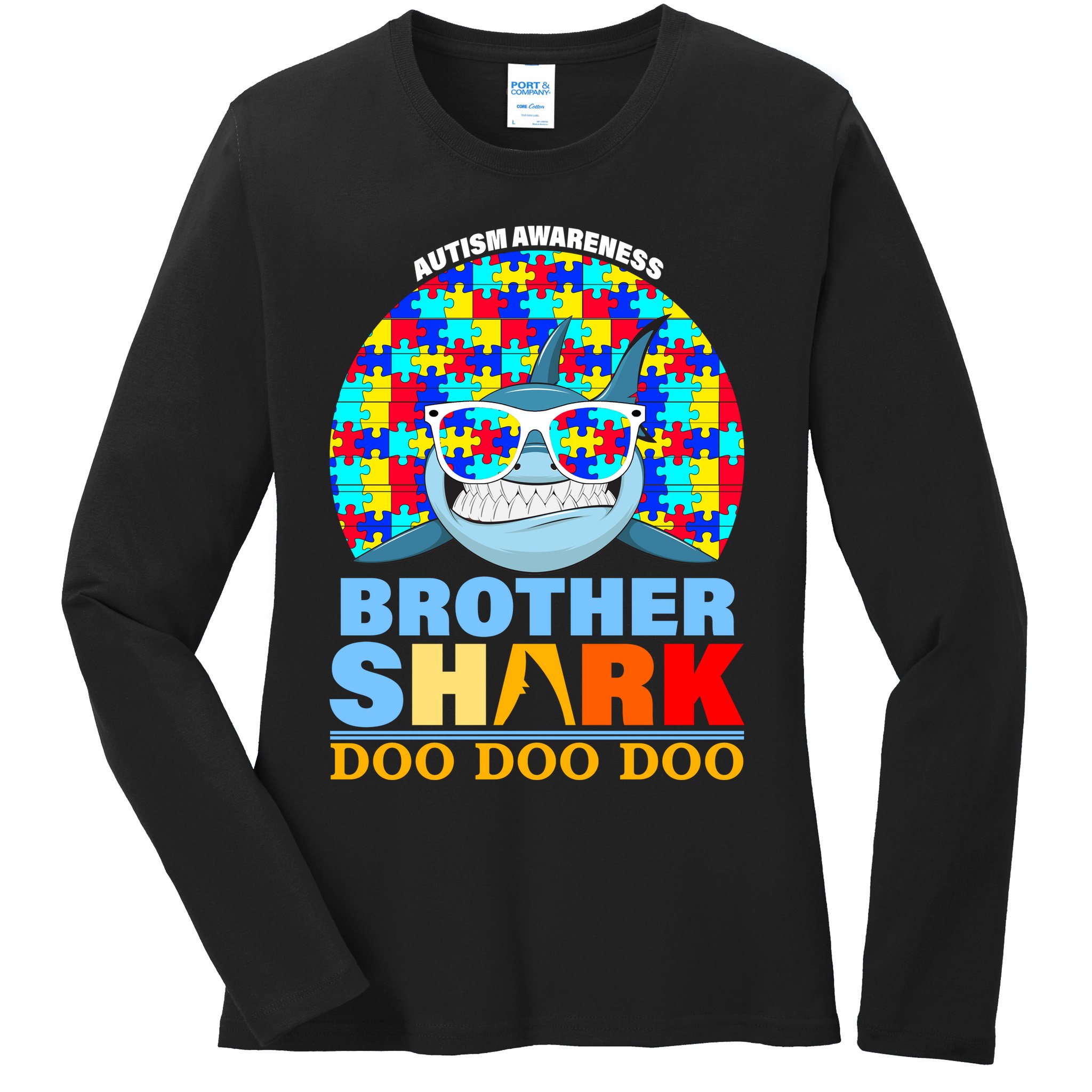 Autism Awareness Brother Shark Puzzles Ladies Long Sleeve Shirt