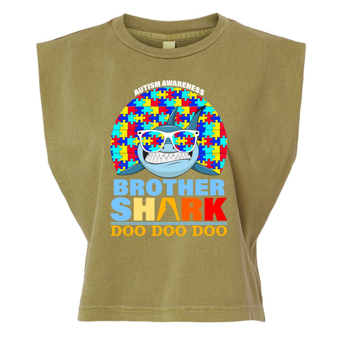 Autism Awareness Brother Shark Puzzles Garment-Dyed Women's Muscle Tee