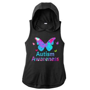 Autism Awareness Butterflies  Ladies PosiCharge Tri-Blend Wicking Draft Hoodie Tank