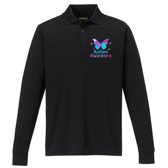 Autism Awareness Butterflies  Performance Long Sleeve Polo