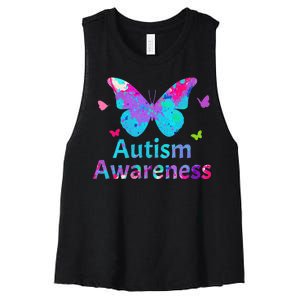 Autism Awareness Butterflies  Women's Racerback Cropped Tank