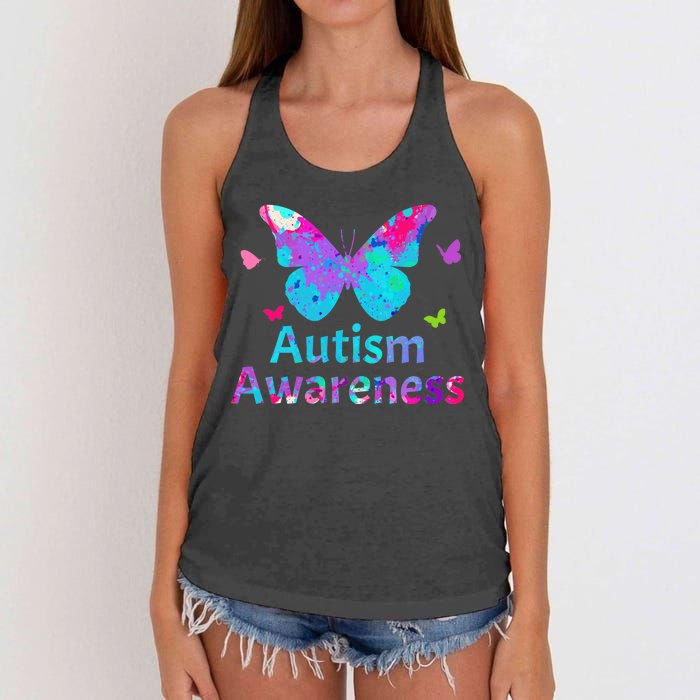 Autism Awareness Butterflies  Women's Knotted Racerback Tank