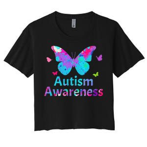 Autism Awareness Butterflies  Women's Crop Top Tee