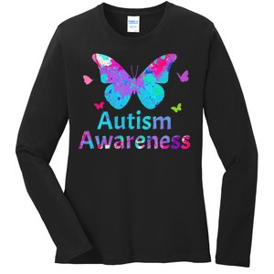 Autism Awareness Butterflies  Ladies Long Sleeve Shirt