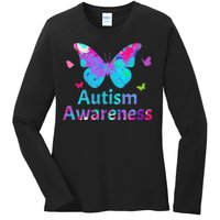 Autism Awareness Butterflies  Ladies Long Sleeve Shirt