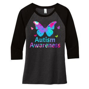 Autism Awareness Butterflies  Women's Tri-Blend 3/4-Sleeve Raglan Shirt