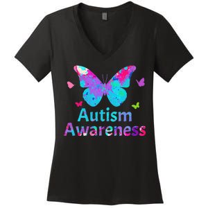 Autism Awareness Butterflies  Women's V-Neck T-Shirt