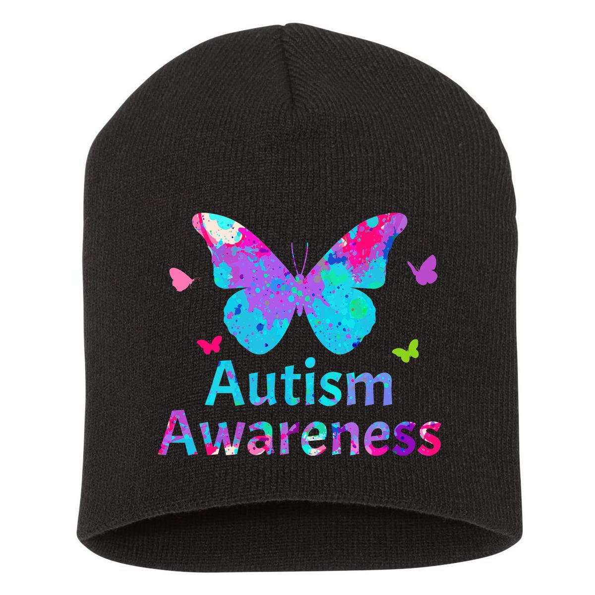 Autism Awareness Butterflies  Short Acrylic Beanie