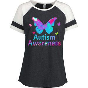 Autism Awareness Butterflies  Enza Ladies Jersey Colorblock Tee