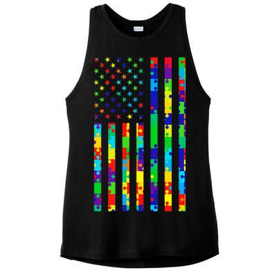 Autism Awareness Colorful Puzzle Flag Ladies PosiCharge Tri-Blend Wicking Tank