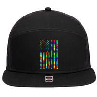 Autism Awareness Colorful Puzzle Flag 7 Panel Mesh Trucker Snapback Hat