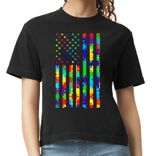 Autism Awareness Colorful Puzzle Flag Comfort Colors Boxy T-Shirt
