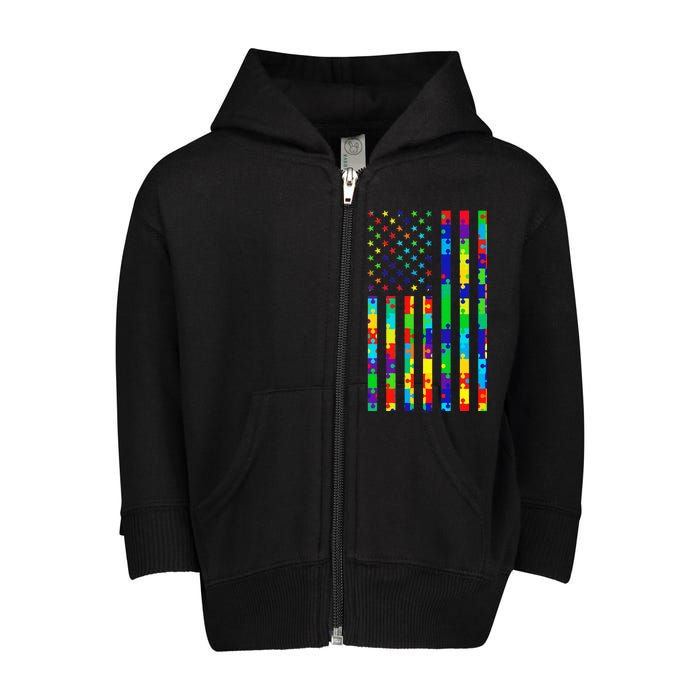 Autism Awareness Colorful Puzzle Flag Toddler Zip Fleece Hoodie