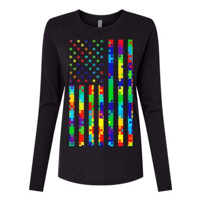 Autism Awareness Colorful Puzzle Flag Womens Cotton Relaxed Long Sleeve T-Shirt