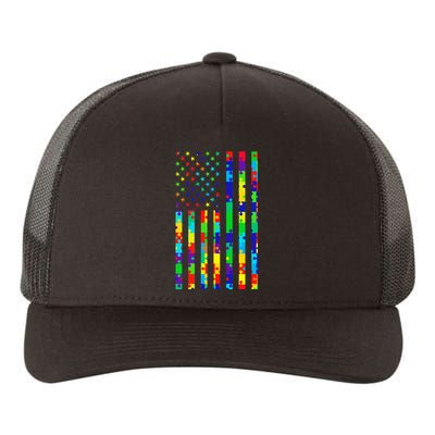 Autism Awareness Colorful Puzzle Flag Yupoong Adult 5-Panel Trucker Hat