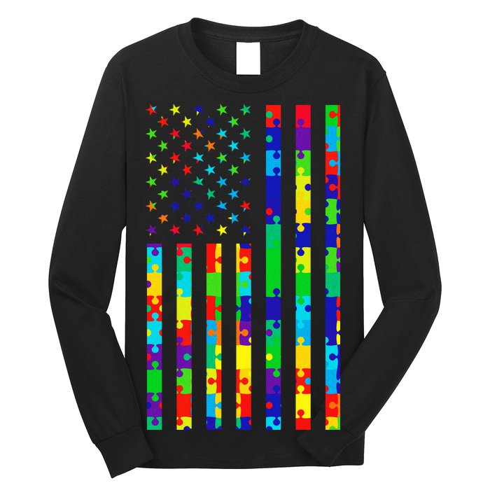 Autism Awareness Colorful Puzzle Flag Long Sleeve Shirt