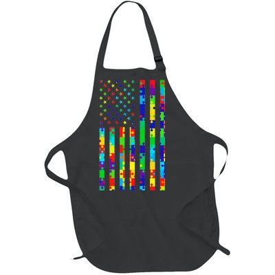 Autism Awareness Colorful Puzzle Flag Full-Length Apron With Pockets