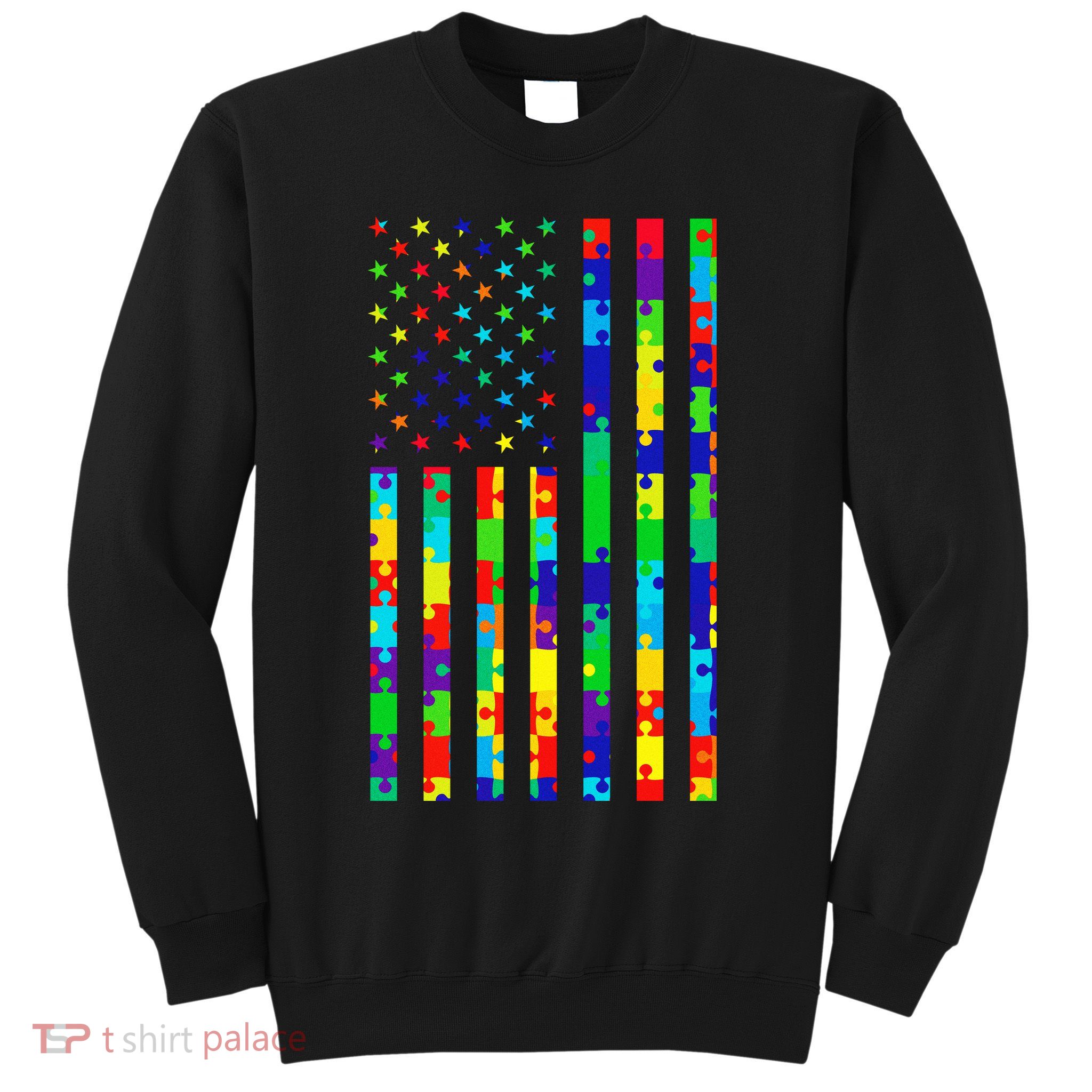 Autism Awareness Colorful Puzzle Flag Sweatshirt