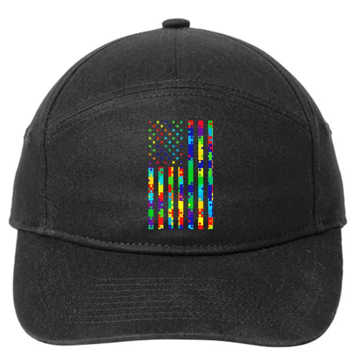 Autism Awareness Colorful Puzzle Flag 7-Panel Snapback Hat