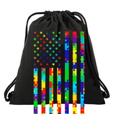 Autism Awareness Colorful Puzzle Flag Drawstring Bag