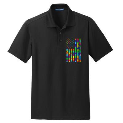 Autism Awareness Colorful Puzzle Flag Dry Zone Grid Polo