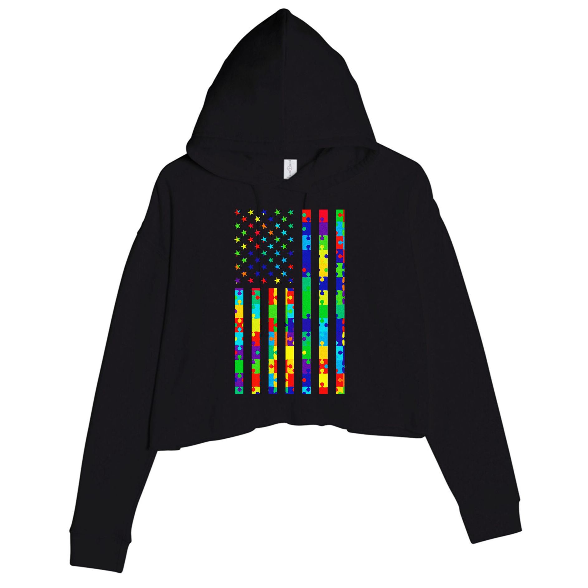 Autism Awareness Colorful Puzzle Flag Crop Fleece Hoodie