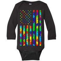 Autism Awareness Colorful Puzzle Flag Baby Long Sleeve Bodysuit