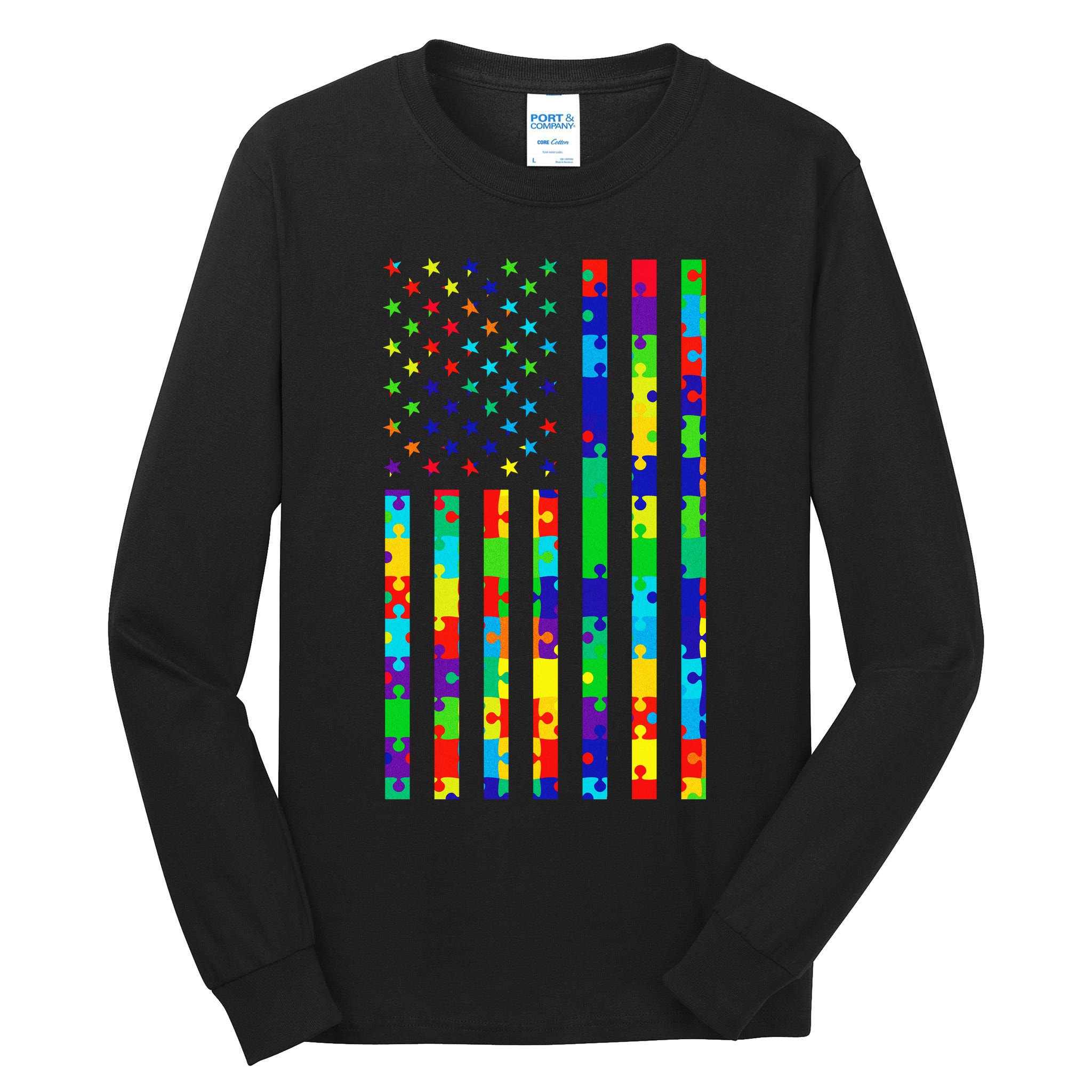 Autism Awareness Colorful Puzzle Flag Tall Long Sleeve T-Shirt