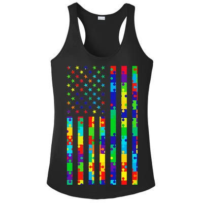 Autism Awareness Colorful Puzzle Flag Ladies PosiCharge Competitor Racerback Tank