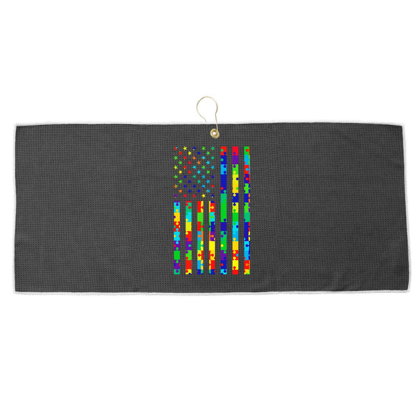 Autism Awareness Colorful Puzzle Flag Large Microfiber Waffle Golf Towel