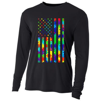 Autism Awareness Colorful Puzzle Flag Cooling Performance Long Sleeve Crew