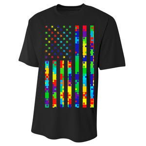 Autism Awareness Colorful Puzzle Flag Performance Sprint T-Shirt