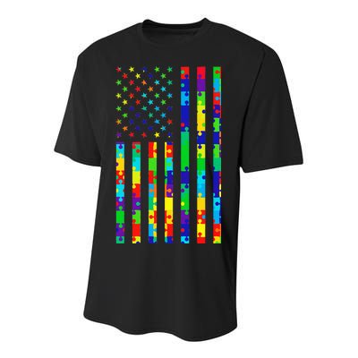 Autism Awareness Colorful Puzzle Flag Youth Performance Sprint T-Shirt