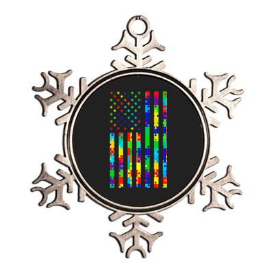 Autism Awareness Colorful Puzzle Flag Metallic Star Ornament