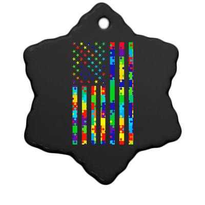 Autism Awareness Colorful Puzzle Flag Ceramic Star Ornament