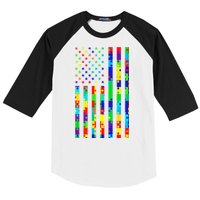 Autism Awareness Colorful Puzzle Flag Baseball Sleeve Shirt