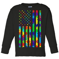 Autism Awareness Colorful Puzzle Flag Toddler Long Sleeve Shirt