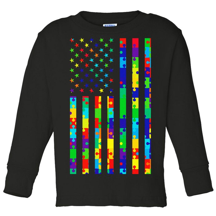 Autism Awareness Colorful Puzzle Flag Toddler Long Sleeve Shirt