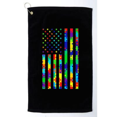 Autism Awareness Colorful Puzzle Flag Platinum Collection Golf Towel