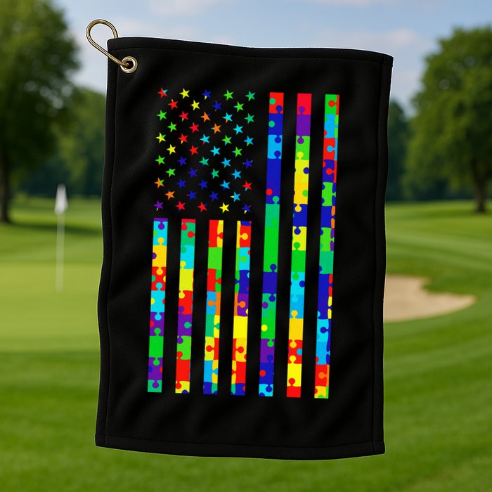 Autism Awareness Colorful Puzzle Flag Golf Towel