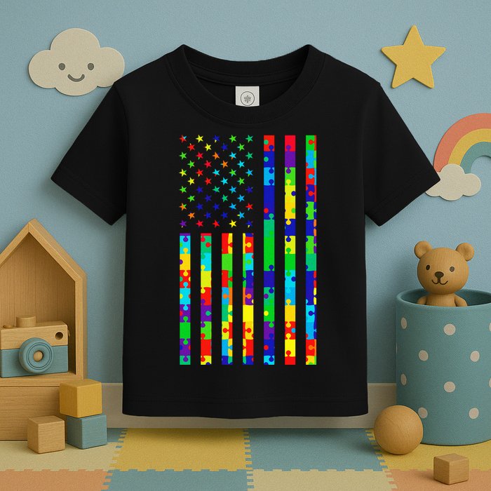 Autism Awareness Colorful Puzzle Flag Toddler T-Shirt