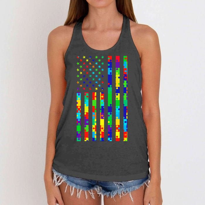 Autism Awareness Colorful Puzzle Flag Women's Knotted Racerback Tank