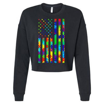 Autism Awareness Colorful Puzzle Flag Cropped Pullover Crew