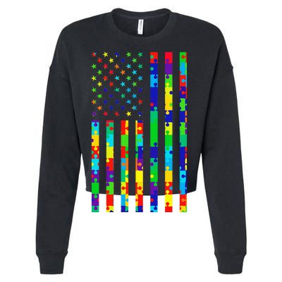 Autism Awareness Colorful Puzzle Flag Cropped Pullover Crew