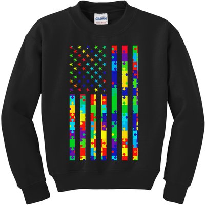 Autism Awareness Colorful Puzzle Flag Kids Sweatshirt