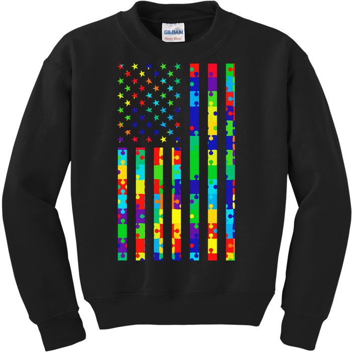 Autism Awareness Colorful Puzzle Flag Kids Sweatshirt